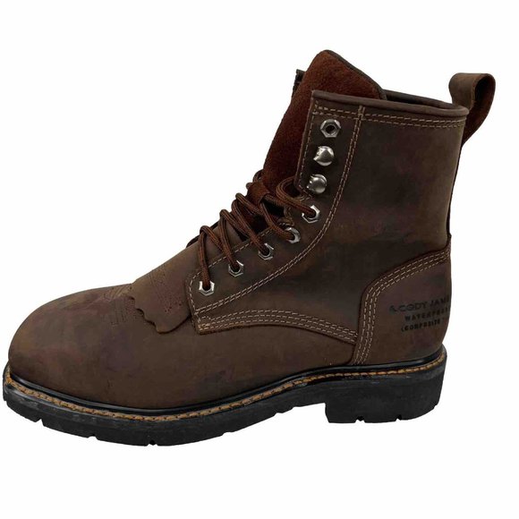 Cody James Leather Boots Brown Waterproof Composite Toe Kiltie Lace Up